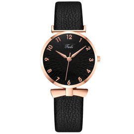 RORIOS Ladies Minimalist Watch Analogue Quartz Watches for Women Waterproof Leather Strap Black Wrist Watch
