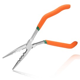 LEONTOOL 9 Inches Pistol Grip Long Nose Pliers with Crimper and Wire Cutter, Offset Pistol Grip Plier with Serrated Jaws Non-slip Handles Long Reach Long Needle Nose Pliers Working in Tight Spaces
