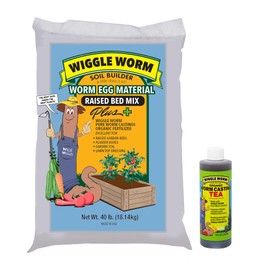 Wiggle Worm Combo Package – 8oz and 40lbs – Organic Pure Worm Casting Tea Fertilizer and Worm Egg Material Raised Bed Mix Plus
