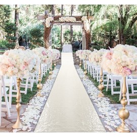 DUOBAO Aisle Runner for Wedding 15FTx2FT Sequins Indoor Outdoor Ceremonies Decor Ivory Carpet Church Runners Weddings Walkway Carpet Rugs