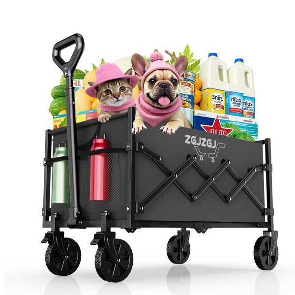 ZGJZGJ Collapsible Wagon with Wheels, 220LBS Heavy Duty Folding Utility