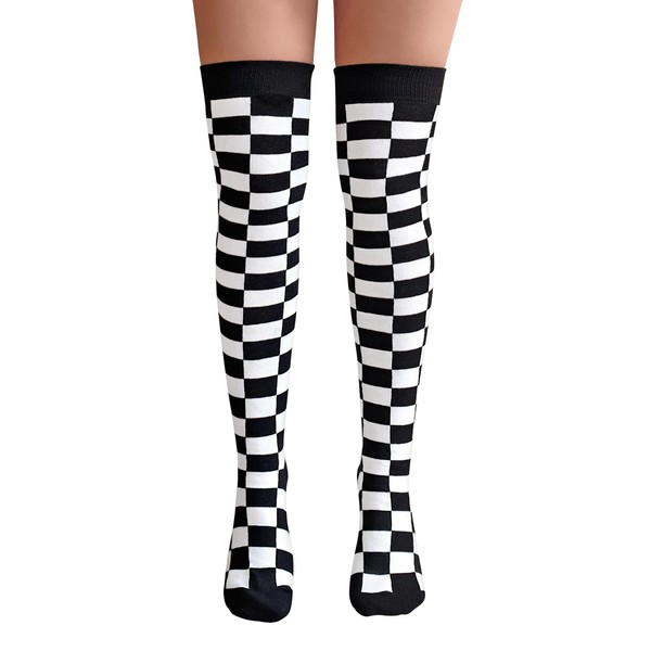 NuJake Over The Knee Black & White Chequered Socks Checked