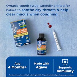Mommy's Bliss Jarabe orgánico para la tos y moco del bebé + apoyo inmunológico, contiene hojas de agave y hiedra, más de 4 meses, 1.67 onzas líquidas