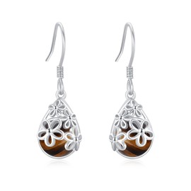Daisy Earrings Tiger's Eye Earrings for Women 925 Sterling Silver Daisy Dangle Earrings Flowers Tiger's Eye Drop Earrings Hypoallergenic Daisy Jewellery for Women Girls