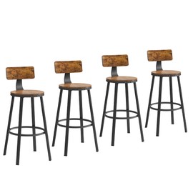 VASAGLE Bar Stools Set of 4, Bar Height Barstools with Back, 28.7 Inches Counter Stools Bar Chairs with Backrest, Steel Frame, Easy Assembly, Bar Stools for Dining Kitchen Bar, Rustic Brown and Black