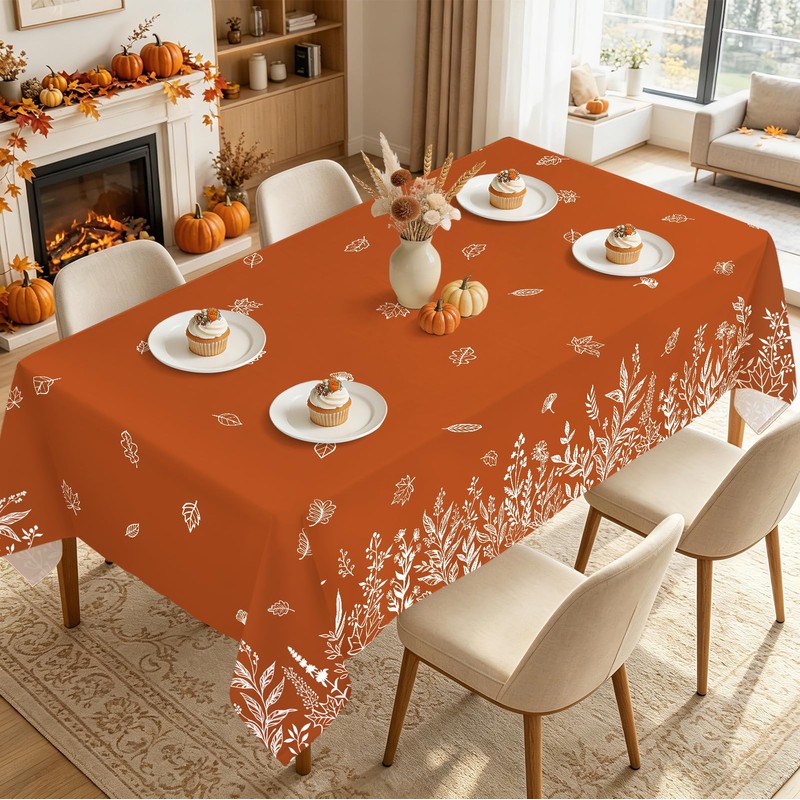 Fall Wild Flowers Leaf Rectangle Table Cloth Caramel 60x84inch