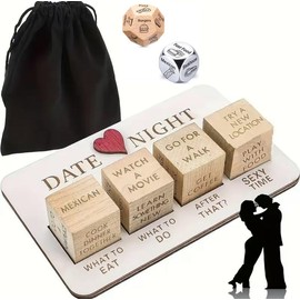 Wooden Date Night Decision Dice - Romantic Couples Wooden Dice Game Set, Portable and Creative Ideas for Adults, Ideal Love Gift for Men, Women, Husband, Wife, Girlfriend, Boyfriend with Storage Bag  (Includes 5 Dice):_3-in-1 Dice