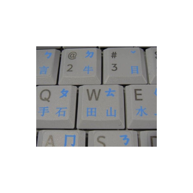 Chinese Keyboard Stickers with Blue Lettering ON Transparent Background