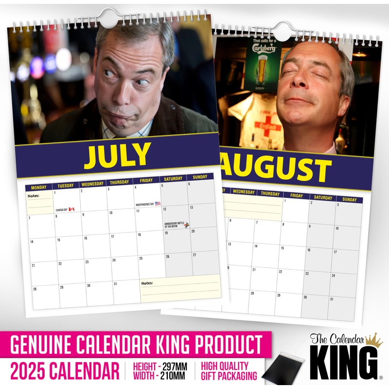 The Calendar King - Nigel Farage - 2025 Wall Calendar