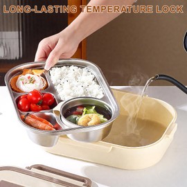 ZLLkeji Lunch Box Stainless Steel Adult Lunch Box with Compartments and Sealing Ring Lunch Box Children Leak-Proof with Spoon and Chopsticks Lunch Box Protable Bento Box Beige