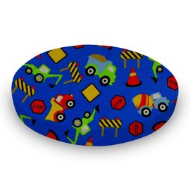 SheetWorld Fitted 100% Cotton Flannel Oval Sheet, Fits Stokke Mini 23 x 29, Construction Zone, Made in USA