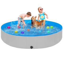 STUDESK Foldable Dog Pool, 63" Kiddie Pool Hard Plastic, Portable Dog Swimming Pool for Large Dogs, Collapsible Pet Wading Pool & Bath Tub Outdoor Kids Pool Anti-Slip