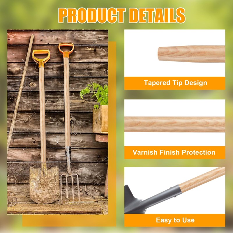 4 Pcs Shovel Handle Replacement 48" Length, 1-1/2" Diameter, Strong
