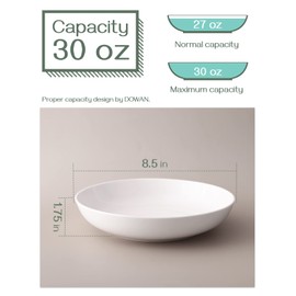 DOWAN 8.5" Pasta Bowls Set of 4, 30oz White Ceramic Shallow Dinner Bowls for Salad, Soup & Pasta, Stackable and Easy to Clean, Ideal for Everyday Use & Housewarming Gift