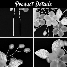 Wedding Hair Accessories Set, 15 Pieces Bridal Hair Accessories Beads, Hair Pins Wedding Silver, Bridal Jewellery Hair with Crystal Flowers, U-Shaped Hair Clip Wedding with Rhinestones for Bride