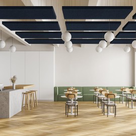 2” Thick Acoustic Panels with Hanging Hardware, 2 PCS 47.2” x 11.8” Fiberglass Sound Absorbing Panels for Home Theater Church Office Wall or Ceiling, Navy Blue