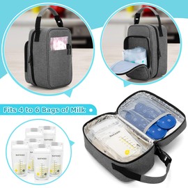 BAFASO Insulated Breastmilk Cooler Bag with 4 Gel Ice Packs, Breastmilk Cooler Fits 6 Bags of Breastmilk, Gray