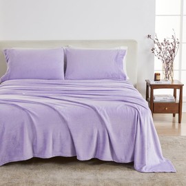 TRP Cozy & Ultra-Soft Hand Feel 4 Piece Deep Pocket Velvet Plush Fleece Sheets King Set Fully Elastic Fitted Sheet | All Seasons Fall Bedding Lavender Purple Color Warm Plush Luxury Bedsheet Set
