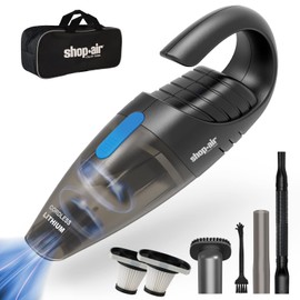 SHOP·AIR Car Vacuum Cordless, Rechargeable Handheld Mini Portable Vacuum Cleaner with Attachments, Filters and Storage Bag, Suitable for Car, Home (Blue Button)