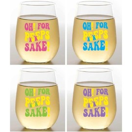Closeout, Set of 4 Unbreakable, Stemless 16 oz Plastic Wine Tumblers, Made in USA (EASTER FOR PEEPS SAKE)