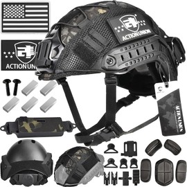 ACTIONUNION Airsoft Helmet Pro Set PJ Type Tactical Paintball Helmet (Black Set)