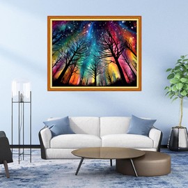 DMCVIVR Stamped Cross Stitch Kits for Adults Beginners Embroidery Kits 11CT Needlepoint Kits Cross Stitch Patterns Embroidery Patterns-Aurora Tree 16x20 inch