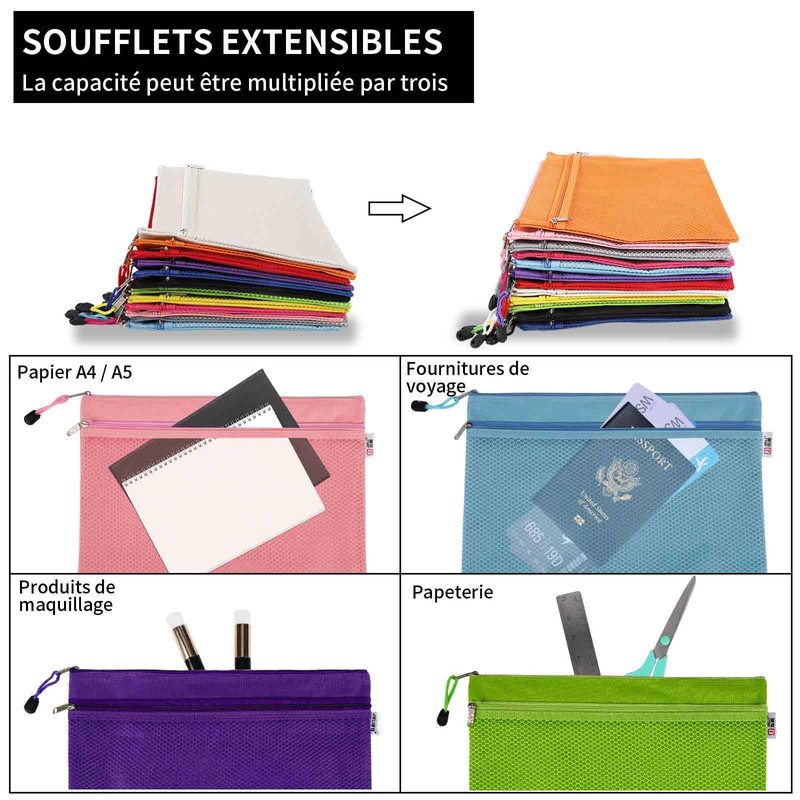 Zip Pockets A4, Oxford Fabric Mesh Pockets, Document Bag, Double