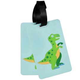Wildkin Kids Luggage Tags for Boys and Girls, Includes 2 Matching Bag Tags and Removable Information Card, Perfect Size for Attaching to Suitcases, Backpacks and Duffle Bags, Olive Kids (Dinosaur)