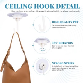 Selbstklebende Deckenhaken, abnehmbare Wandhaken, Haken zum Aufhängen, Klebehaken zum Aufhängen, Wohnheim, Wohnung, Badezimmer, 16 Stück