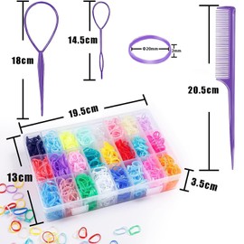 UKKQES Elastic Hair Bands 24 Colors, 2000 Pieces Mini Hair Elastic Bands with Storage Box, Soft Little Girls Hair Bands, Colorful Baby Elastic Band Set with Styling Tool, Rat Tail Comb for Kids