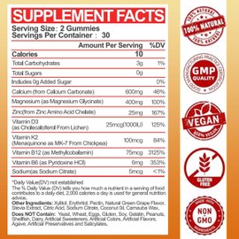 Calcium Magnesium Zinc Gummies with Vitamin D3 & K2 - High Absorption Magnesium Glycinate 400mg - Sugar Free Calcium Supplement - Support Nerve Muscle Mood & Immunity - for Adults Men Women Kids