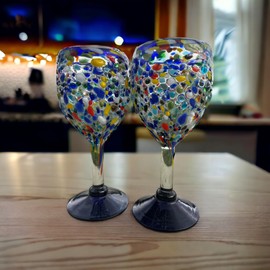 Generic Set of 2 Handblown Pebbled Texured Wine Glass,100% Made in Mexico, Large