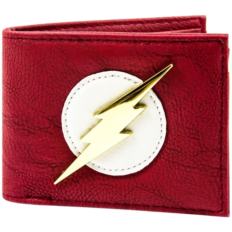 Animation Flash Suit Gold Metal Lightning Bolt Emblem Wallet Bi-Fold