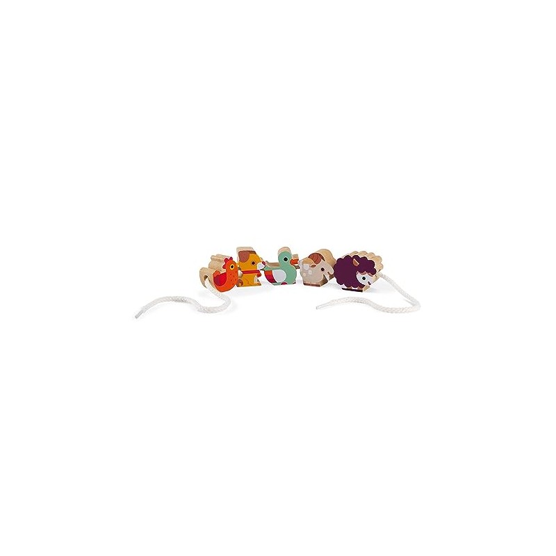 Janod Stringable Farm-Themed Wooden Beads - 11 Pieces - Ages