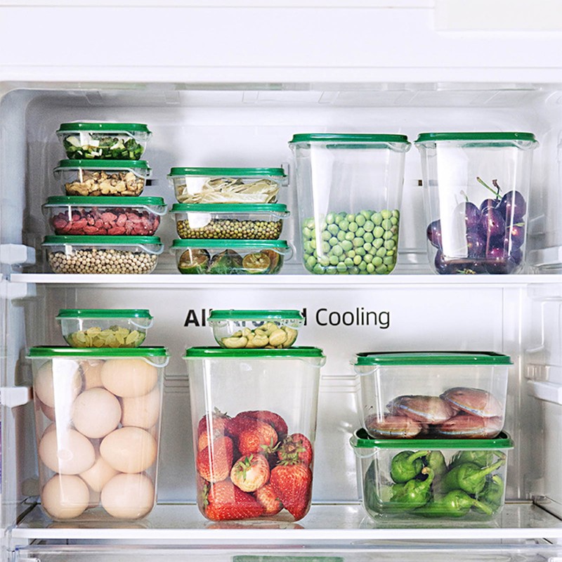 17PCS Food Container Green Fridge Bins Food Grade Plastic Leakage