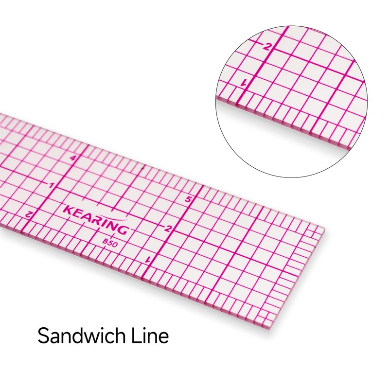 KEARING Clear Sewing Graph Fashion Design Ruler, Sandwich Line, 2