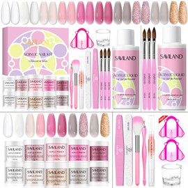 Saviland Acrylic Nail Set – 10 Colors Glitter Pink Acrylic Powder and Acrylic Liquid Acrylic Nail Brushes Nail From Dappen Dish Cuticle Oil Nail Supplies for Acrylic Application DIY Acrylic Nails