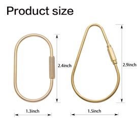 4 Pcs Brass Key Rings,Durable Brass Screw Lock Clip Key Ring for Keychains, Ellipse and Tear Drop Shape Keychain Clip, Purse Bag Charms for Handbags, Universal Key Fob Holder for Men Women, Gold