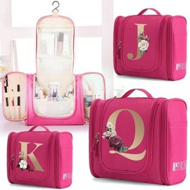 Letter Pattern Makeup Bag, 1 Count Waterproof Portable Zippered Pouch, Travel-friendly Organizer for Cosmetics and Beauty Essentials - Color: Pink, Specification: Letter-A