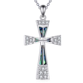 AINFQY Religious Cross Necklace 925 Sterling Silver Abalone Shell Cross Pendant Gifts for Women