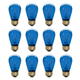 Incandescent S14 Edison Light Bulb, String Light Replacement, E26 Medium Base, 130V, Blue (12 Pack)