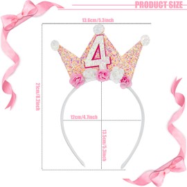 Jaczora 4th Birthday Decorations for Women, Birthday Crown Headbands, 4-Year-Old Happy Birthday Decorations Flower Princess Tiara Hair Accessory, Girls 4th Birthday Gift Party Decorations Supplies