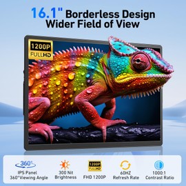 Laptop Screen Extender Monitor Portable - 16.1'' FHD 1200P Portable Screen for Laptops, 360° Rotating, Plug & Play, Detachable Stand, Height Adjustable Laptop Monitor Extender for Mac/Win/Phone/Tablet