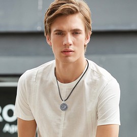 CHENGHONG St Christopher Necklace for Men Women 925 Sterling Silver Necklaces Saint Christopher Medal Amulet Pendant Protect Us Gifts for Women Catholic Medallions Jewellery 18"+2" Chain Leather Rope