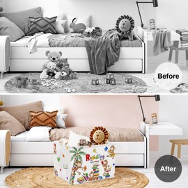 Clastyle Reading Corner School Classroom Book Basket with Handle 36L Large Monkey Book Tree Shelf Basket for Kid Room Nursery Collapsible Rectangle Clothes Towel Toy Storage Basket