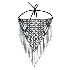 NICEYEA Women's Face Mask Crystal Mesh Face Chain Jewellery Metal Tassel Rhinestone Face Mask Night Club Party Accessories Rhinestone Chain Tassel Mask for Club Party Wedding Ball (26 x 19 x 19 cm)