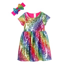 Cilucu Flower Girl Dress Baby Toddlers Sequin Dress Kids Party Dress Bridesmaid Wedding Gown Birthday Dress Hot Pink Rainbow 5T-6T
