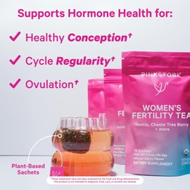 Pink Stork Organic Fertility Tea – Supports Conception with Chaste Tree Berry (Vitex), Red Raspberry Leaf & Mint – Hormone Balance for Women, 15 Sachets