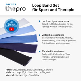 ARTZT thepro Loop Band | Terrabands for Fitness, Gymnastics, Strength Sports | 5 Resistance Levels | Stretch Band | Loop Band | Resistance Bands for Home Workouts & Mobility | Non-Slip (Grey)