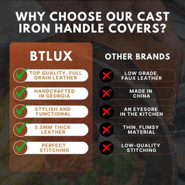Made in Georgia - Cast Iron Handle Cover- Extra Thick Leather Heat Resistant Handle Holder for Cast Iron Skillets, Pans